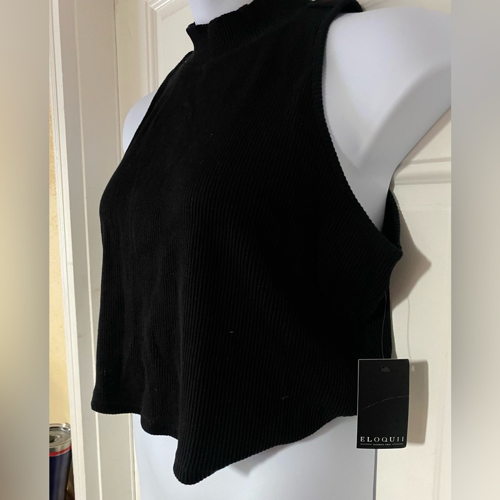 Eloquii Black Ribbed Crop Tank Top NWT